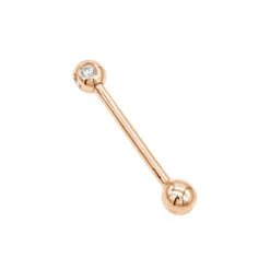 Solid 14K Yellow Gold Straight Diamond Barbell Piercing 0.15ct -Luxurman solid 14k gold straight barbell with diamonds 011ct p 5876 ro