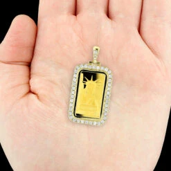 Statue Of Liberty Diamond Pendant 2.2ct Credit Suisse 14K Yellow Gold Bar Charm -Luxurman statue of liberty diamond pendant 22ct credit suisse gold bar charm bod