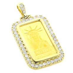 Statue Of Liberty Diamond Pendant 2.2ct Credit Suisse 14K Yellow Gold Bar Charm