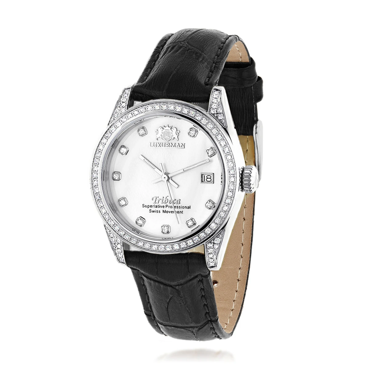 Swiss Quartz Luxurman Women's Diamond Tribeca Watch With Leather Band 1 Swiss Quartz Luxurman Women's Diamond Tribeca Watch With Leather Band