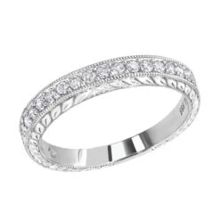 Thin 14K White Gold Diamond Wedding Band For Women Vintage Filigree Look 1/2ct