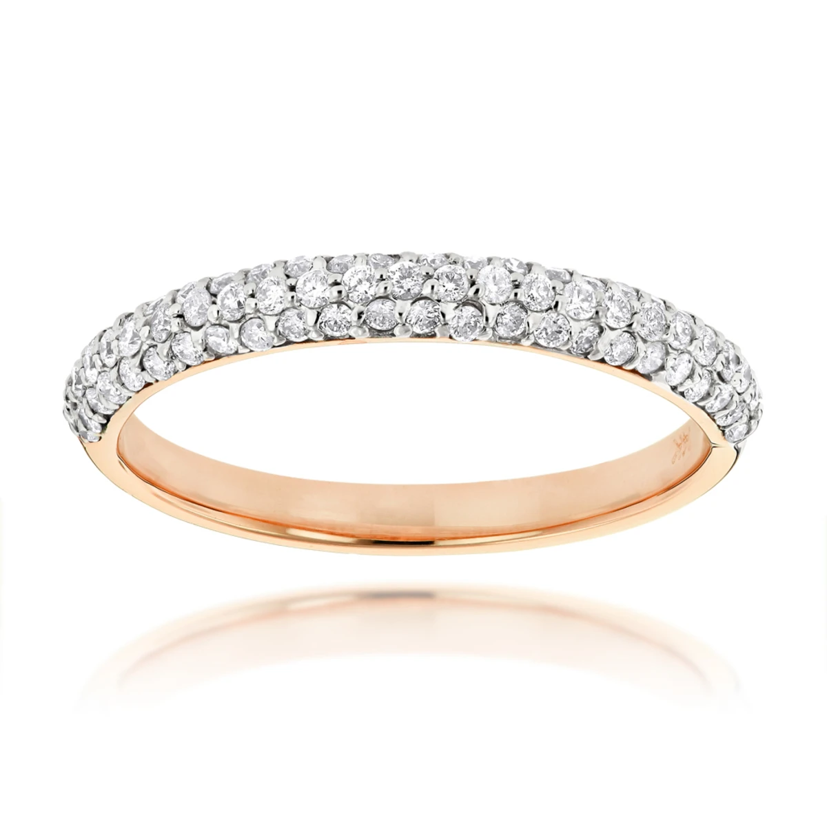 Thin 14K Rose Gold Women's Pave Diamonds Band By Luxurman 0.6ct 1 Thin 14K Rose Gold Women's Pave Diamonds Band By Luxurman 0.6ct