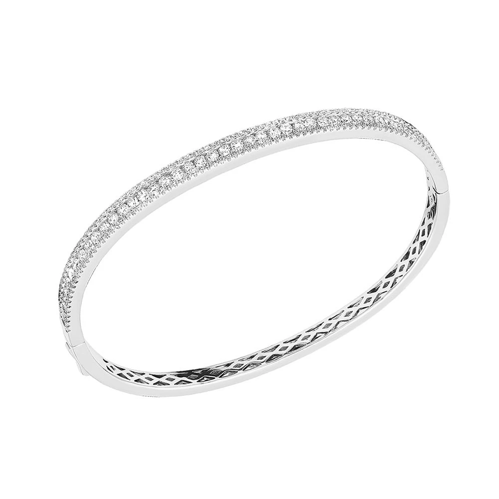 14K White Gold Thin Diamond Bangle Bracelet For Women 2.5 Carat 1 14K White Gold Thin Diamond Bangle Bracelet For Women 2.5 Carat