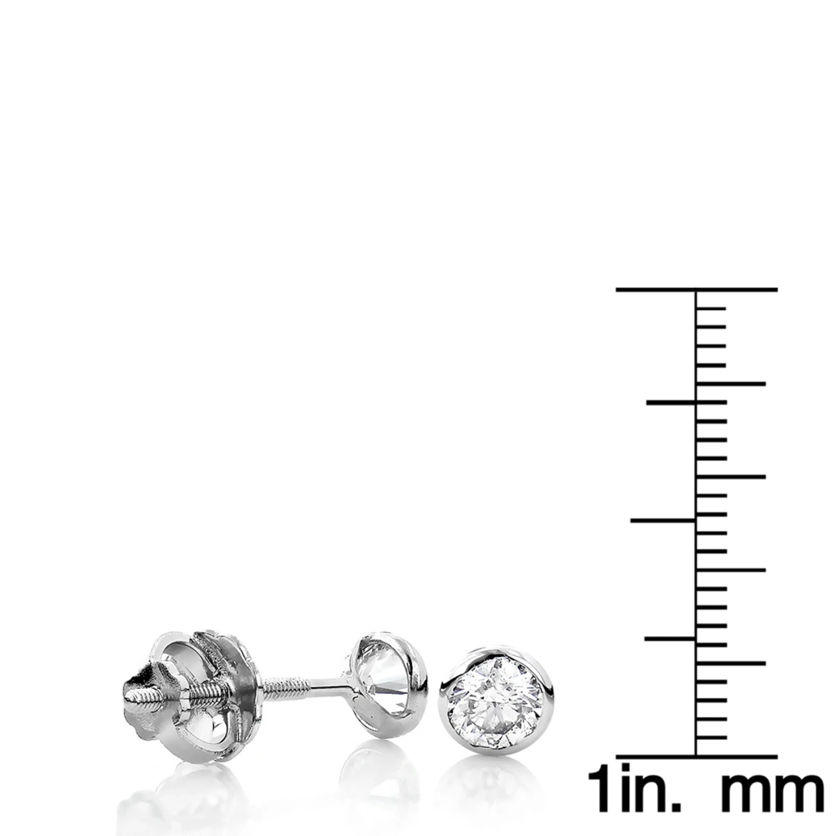 Two Carat 14K White Gold Solitaire Round Diamond Bezel Stud Earrings 6mm 5 Two Carat 14K White Gold Solitaire Round Diamond Bezel Stud Earrings 6mm - Image 5