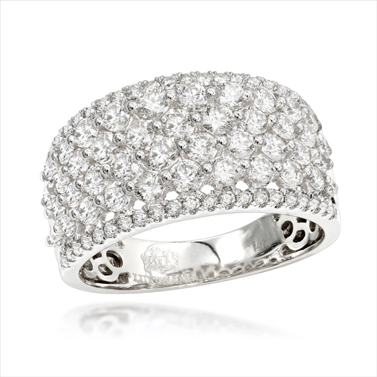 Unique Luxurman Bands: 14K Rose Gold Wide Diamond Ring For Women 2 Carat 2 Unique Luxurman Bands: 14K Rose Gold Wide Diamond Ring For Women 2 Carat - Image 2