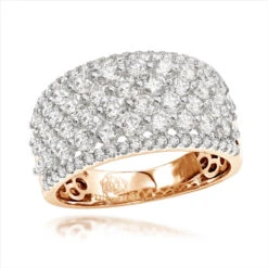 Unique Luxurman Bands: 14K Rose Gold Wide Diamond Ring For Women 2 Carat