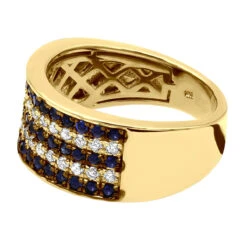 5 Row 10K Yellow Gold Blue Sapphire Diamond Band For Men & Women 12 5 Row 10K Yellow Gold Blue Sapphire Diamond Band For Men & Women -Luxurman uniqe wedding rings 10k gold blue sapphire diamond band for men women 001234 w backye 20211209