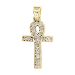 Unique 1 Carat Diamond Cross Pendant Egyptian Ankh Symbol Of Life 14K Yellow Gold -Luxurman unique 1 carat diamond cross pendant egyptian ankh symbol of life 14k gold backye