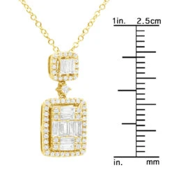 Unique 14K Yellow Gold 1 Carat Round And Baguette Diamond Pendant Necklace For Women -Luxurman unique 1 carat round baguette diamond pendant necklace for women 14k gold 803211 rulerye