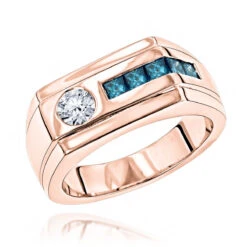 Unique 1 Carat White And Blue Diamonds Ring For Men 14K White Gold By Luxurman -Luxurman unique 1 carat white and blue diamonds ring for men in 14k gold by luxurman ro