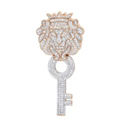 Unique 10K Yellow Gold Diamond King Lion Head Pendant With Key For Men 1 Carat -Luxurman unique 10k gold diamond king lion head pendant with key for men 1 carat ro