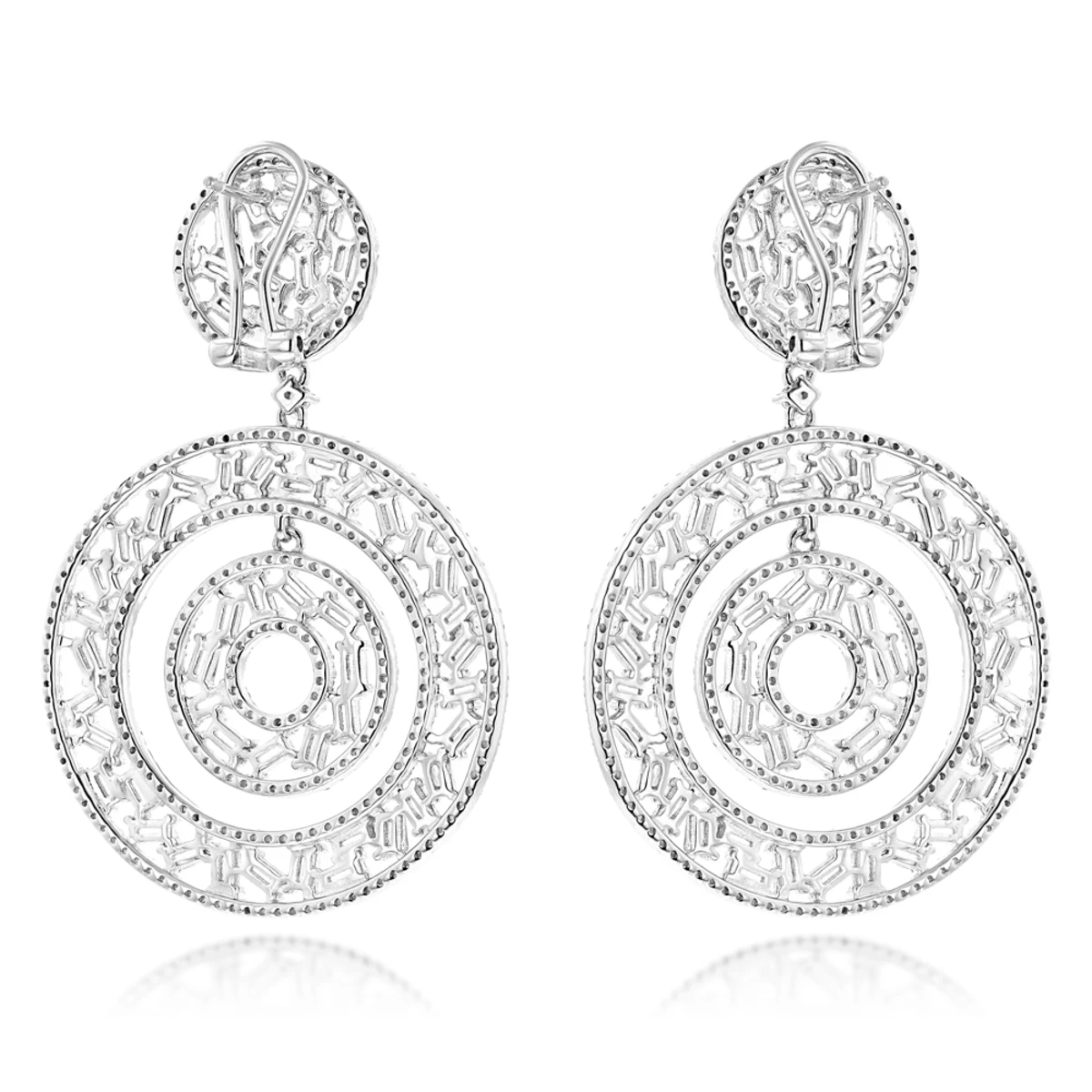 Unique 14K White Gold Designer Baguette Round Diamond Earrings For Women 7ct 4 Unique 14K White Gold Designer Baguette Round Diamond Earrings For Women 7ct - Image 4