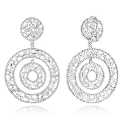 Unique 14K White Gold Designer Baguette Round Diamond Earrings For Women 7ct