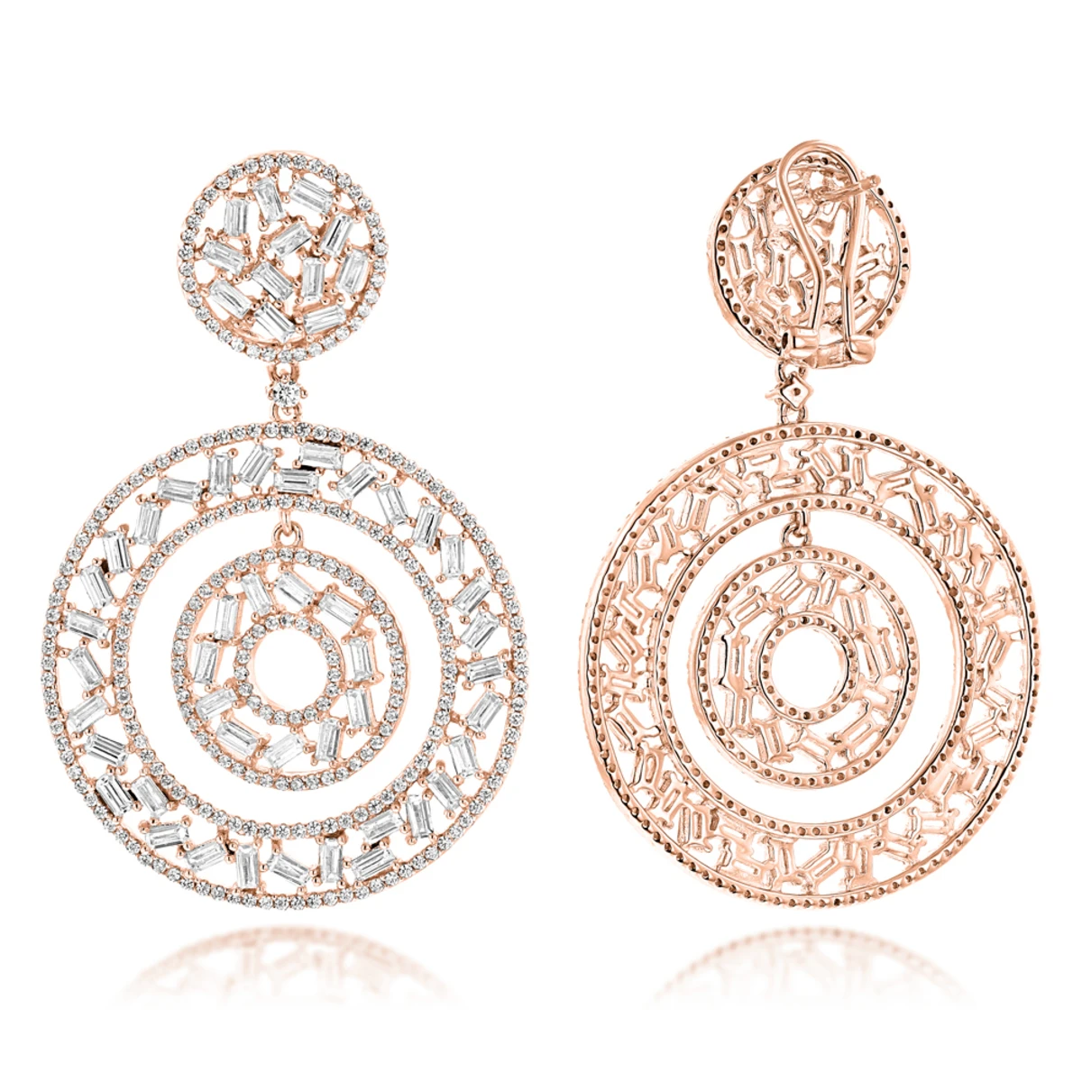 Unique 14K White Gold Designer Baguette Round Diamond Earrings For Women 7ct 3 Unique 14K White Gold Designer Baguette Round Diamond Earrings For Women 7ct - Image 3