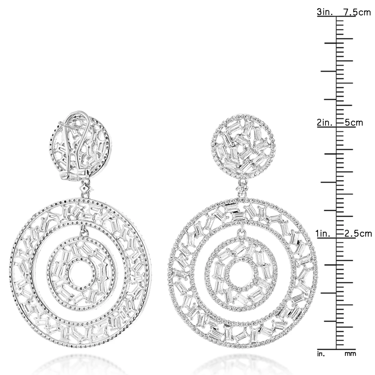 Unique 14K White Gold Designer Baguette Round Diamond Earrings For Women 7ct 6 Unique 14K White Gold Designer Baguette Round Diamond Earrings For Women 7ct - Image 6