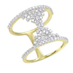 Unique 14K Yellow Gold Designer Diamond Cocktail Ring For Women 0.75ct By Luxurman