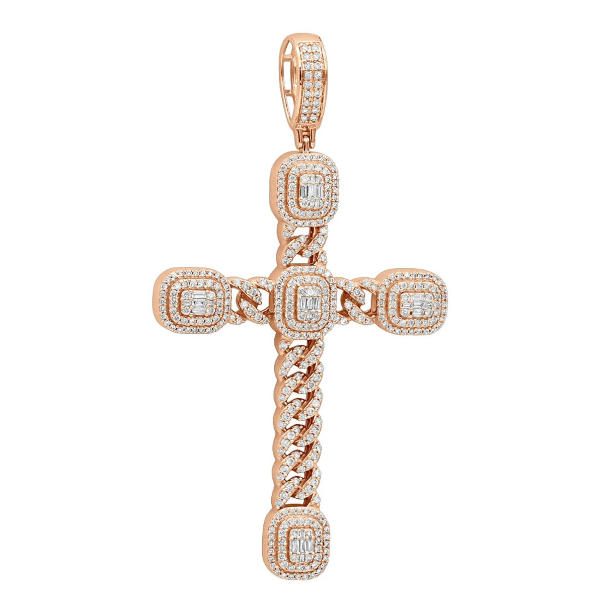 Unique 14K White Gold Large Cuban Link Cross Diamond Pendant For Men 2.5ct 3 Inch 3 Unique 14K White Gold Large Cuban Link Cross Diamond Pendant For Men 2.5ct 3 Inch - Image 3