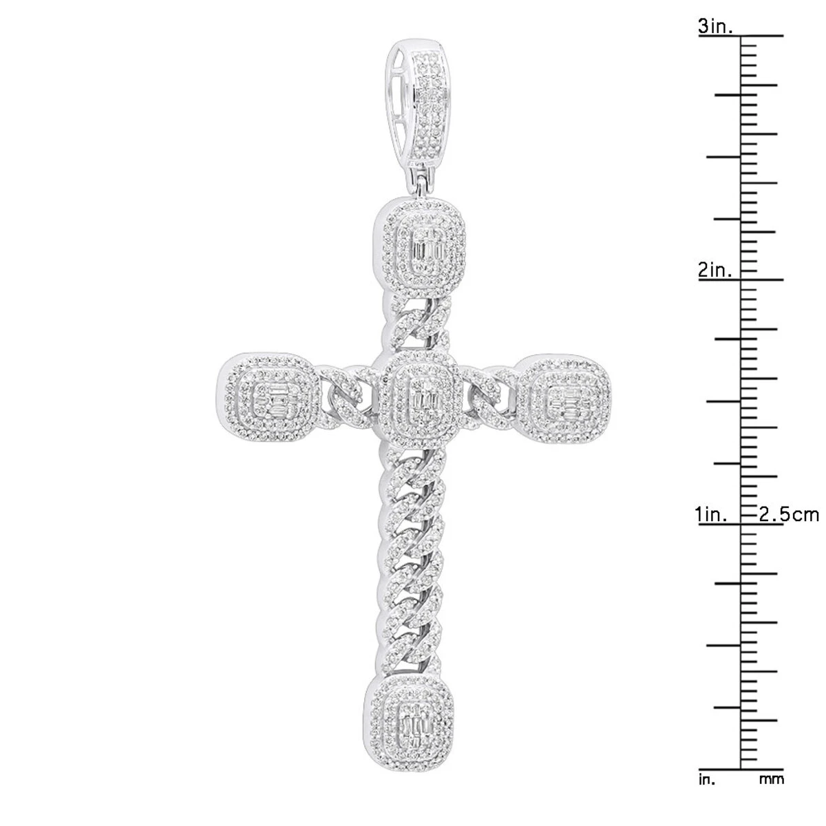 Unique 14K White Gold Large Cuban Link Cross Diamond Pendant For Men 2.5ct 3 Inch 6 Unique 14K White Gold Large Cuban Link Cross Diamond Pendant For Men 2.5ct 3 Inch - Image 6