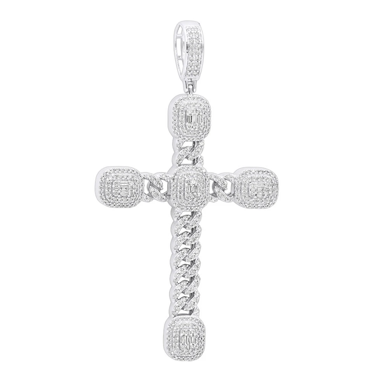 Unique 14K White Gold Large Cuban Link Cross Diamond Pendant For Men 2.5ct 3 Inch 1 Unique 14K White Gold Large Cuban Link Cross Diamond Pendant For Men 2.5ct 3 Inch