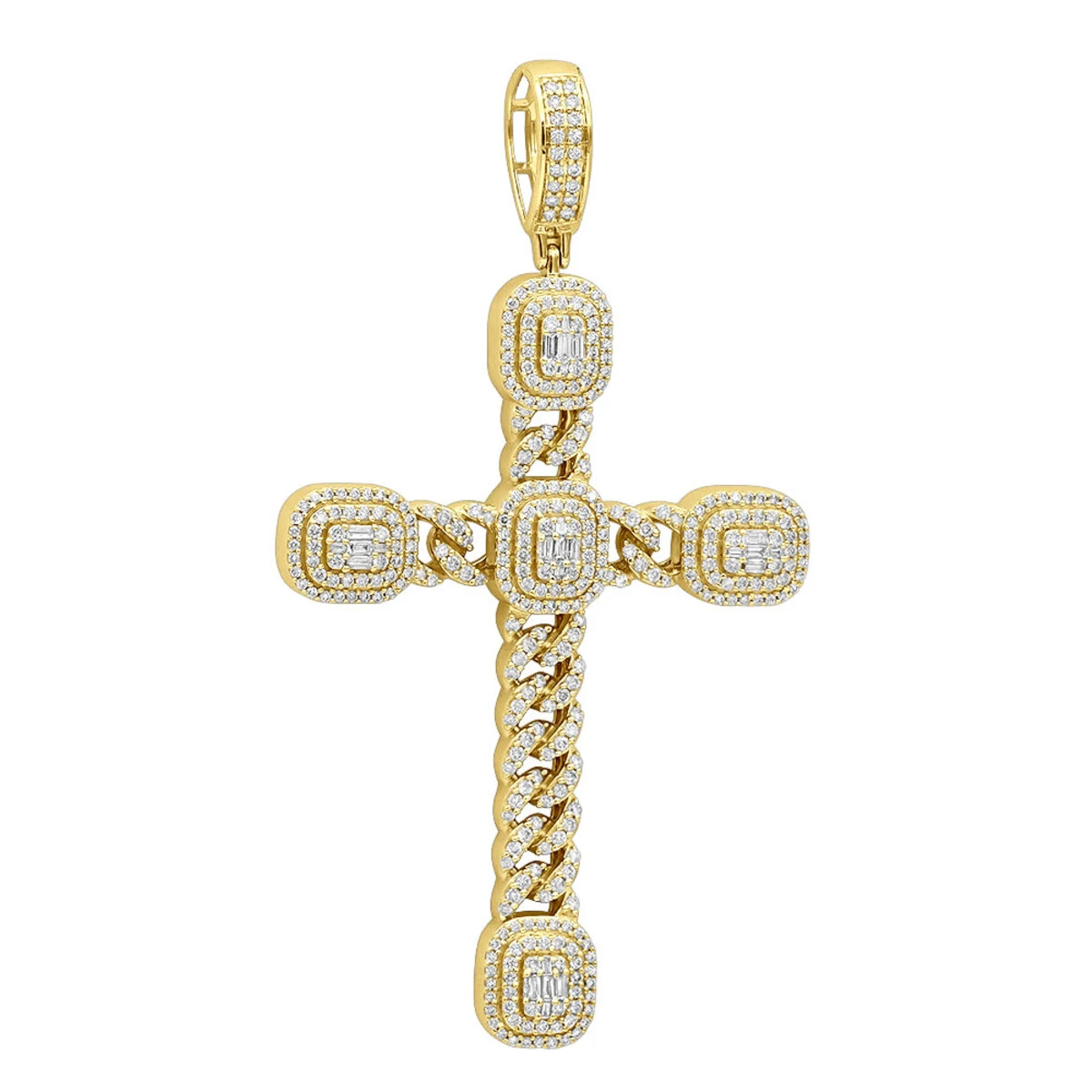 Unique 14K White Gold Large Cuban Link Cross Diamond Pendant For Men 2.5ct 3 Inch 2 Unique 14K White Gold Large Cuban Link Cross Diamond Pendant For Men 2.5ct 3 Inch - Image 2