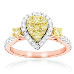 Unique 14K White Gold One Carat Yellow White Diamond Ring For Women By Luxurman -Luxurman unique 14k gold one carat yellow white diamond ring for women by luxurman ro