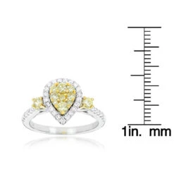 Unique 14K White Gold One Carat Yellow White Diamond Ring For Women By Luxurman -Luxurman unique 14k gold one carat yellow white diamond ring for women by luxurman rulerwh