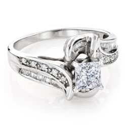 Unique 14K White Gold Pre-Set Diamond Engagement Ring Princess Round Diamonds