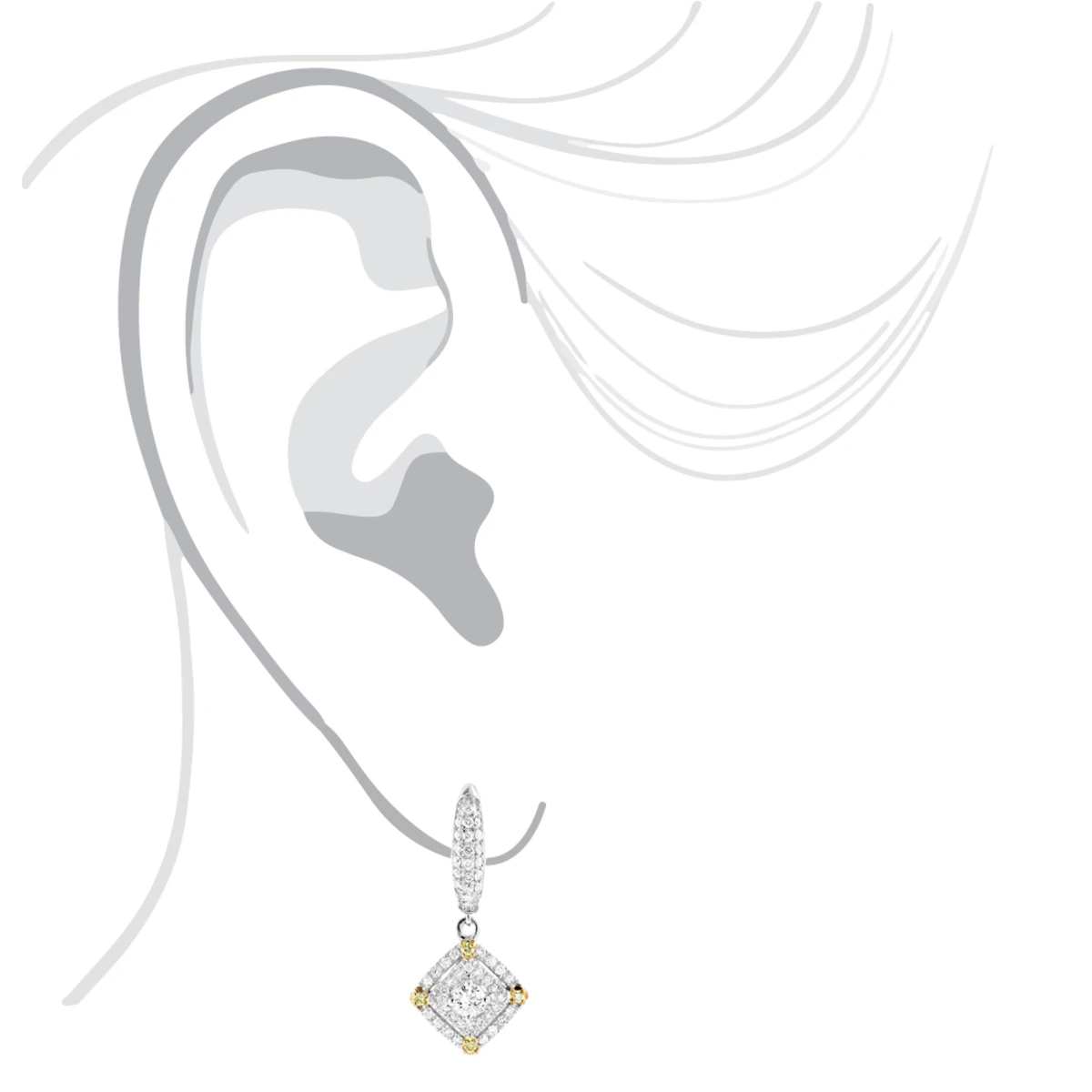 Unique 14K White Gold White And Yellow Diamond Earrings For Women Drop Design 5 Unique 14K White Gold White And Yellow Diamond Earrings For Women Drop Design - Image 5