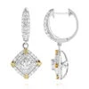 Unique 14K White Gold White And Yellow Diamond Earrings For Women Drop Design