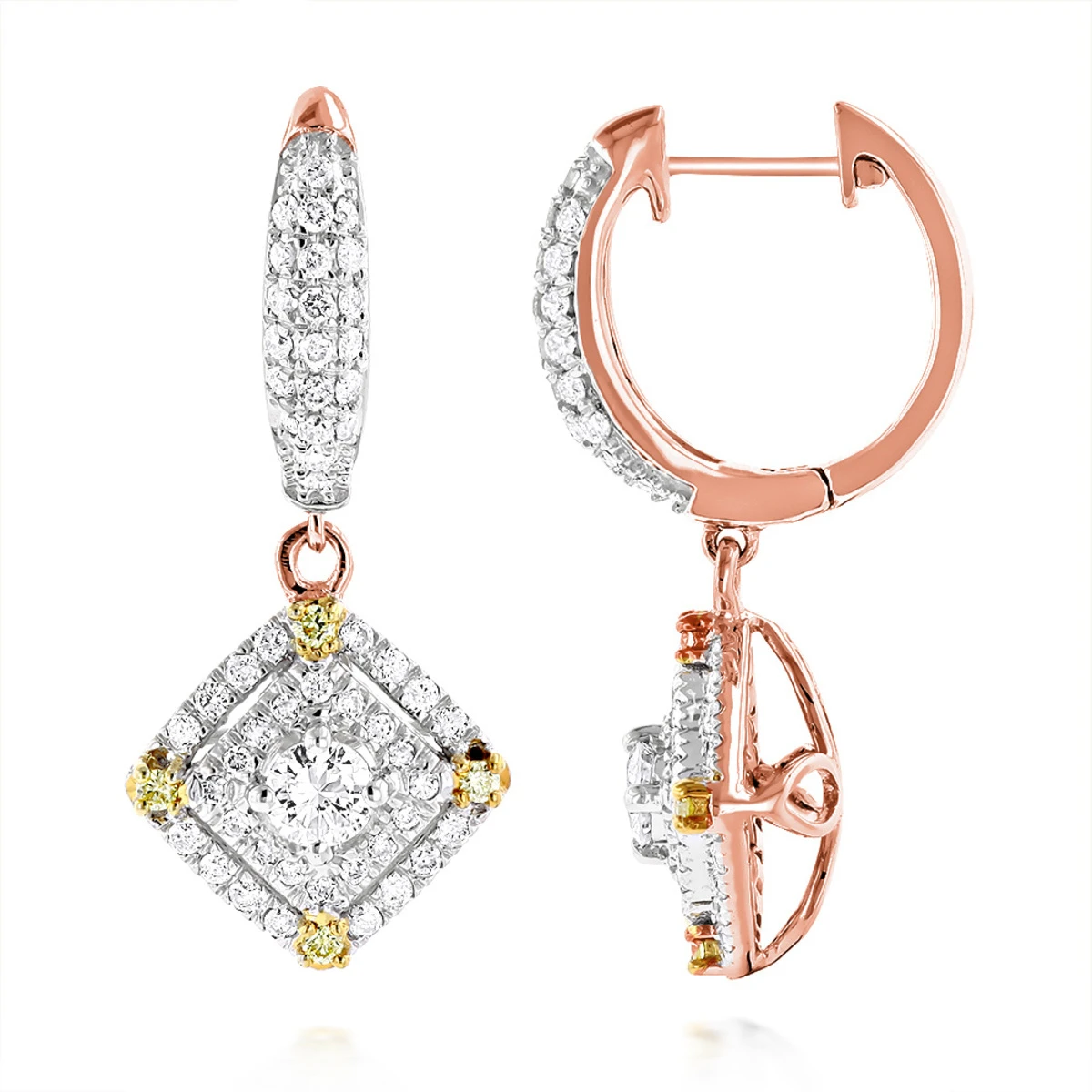 Unique 14K White Gold White And Yellow Diamond Earrings For Women Drop Design 3 Unique 14K White Gold White And Yellow Diamond Earrings For Women Drop Design - Image 3