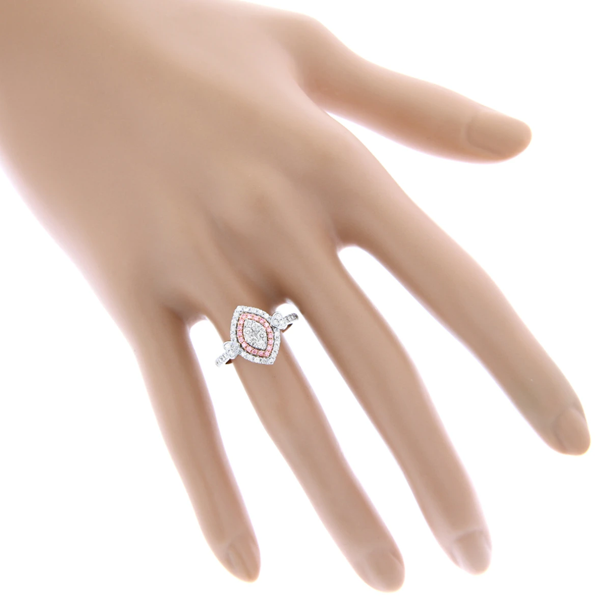 Unique 14K White Gold White Pink Diamond Ring For Women Marquise Hearts Design 5 Unique 14K White Gold White Pink Diamond Ring For Women Marquise Hearts Design - Image 5