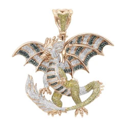 Unique 14K White Gold White Yellow Blue Diamond Dragon Pendant For Men 4.25ct -Luxurman unique 14k gold white yellow blue diamond dragon pendant for men 425ct ro