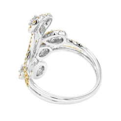 Unique 14K White Gold White Yellow Diamond Floral Ring For Women By Luxurman 1ct -Luxurman unique 14k gold white yellow diamond floral ring for women by luxurman 1ct backwh