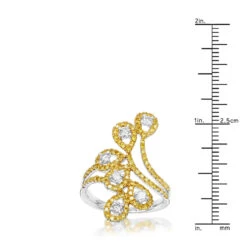 Unique 14K White Gold White Yellow Diamond Floral Ring For Women By Luxurman 1ct -Luxurman unique 14k gold white yellow diamond floral ring for women by luxurman 1ct rulerwh