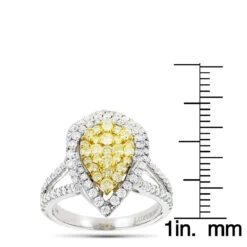 Unique 14K White Gold White Yellow Diamond Pear Shape Cluster Ring For Women 1.5c -Luxurman unique 14k gold white yellow diamond pear shape cluster ring for women 15c ruler
