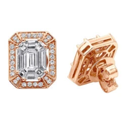 Unique 18K White Gold Emerald Cut Diamond Stud Earrings Halo Design 2.5ct -Luxurman unique 18k gold emerald cut diamond stud earrings halo design 25ct 803202 rose