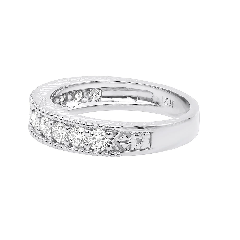 Unique 18K White Gold VVS Diamond Wedding Band For Women Vintage Style 1.2ct 4 Unique 18K White Gold VVS Diamond Wedding Band For Women Vintage Style 1.2ct - Image 4