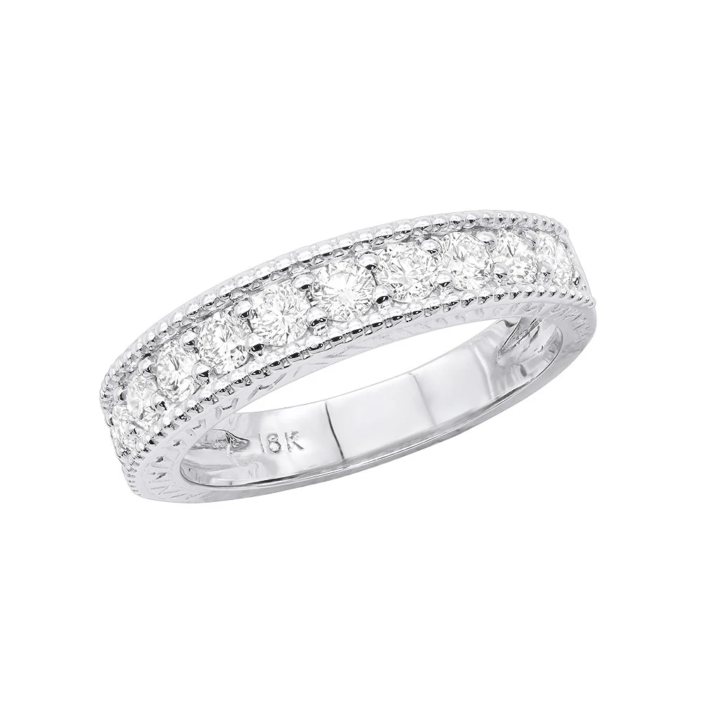 Unique 18K White Gold VVS Diamond Wedding Band For Women Vintage Style 1.2ct 1 Unique 18K White Gold VVS Diamond Wedding Band For Women Vintage Style 1.2ct