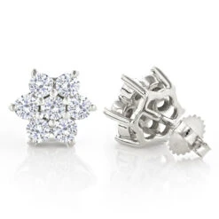 Unique 2.5 Carat Diamond Stud Earrings Cluster Star Design 14K White Gold