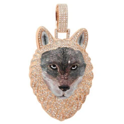Diamond Wolf Pendant For Men 10K White Gold W Enamel 2ct Iced Out Design -Luxurman unique custom jewelry iced out wolf pendant for men 14k gold enamel 2ct 100535 ro