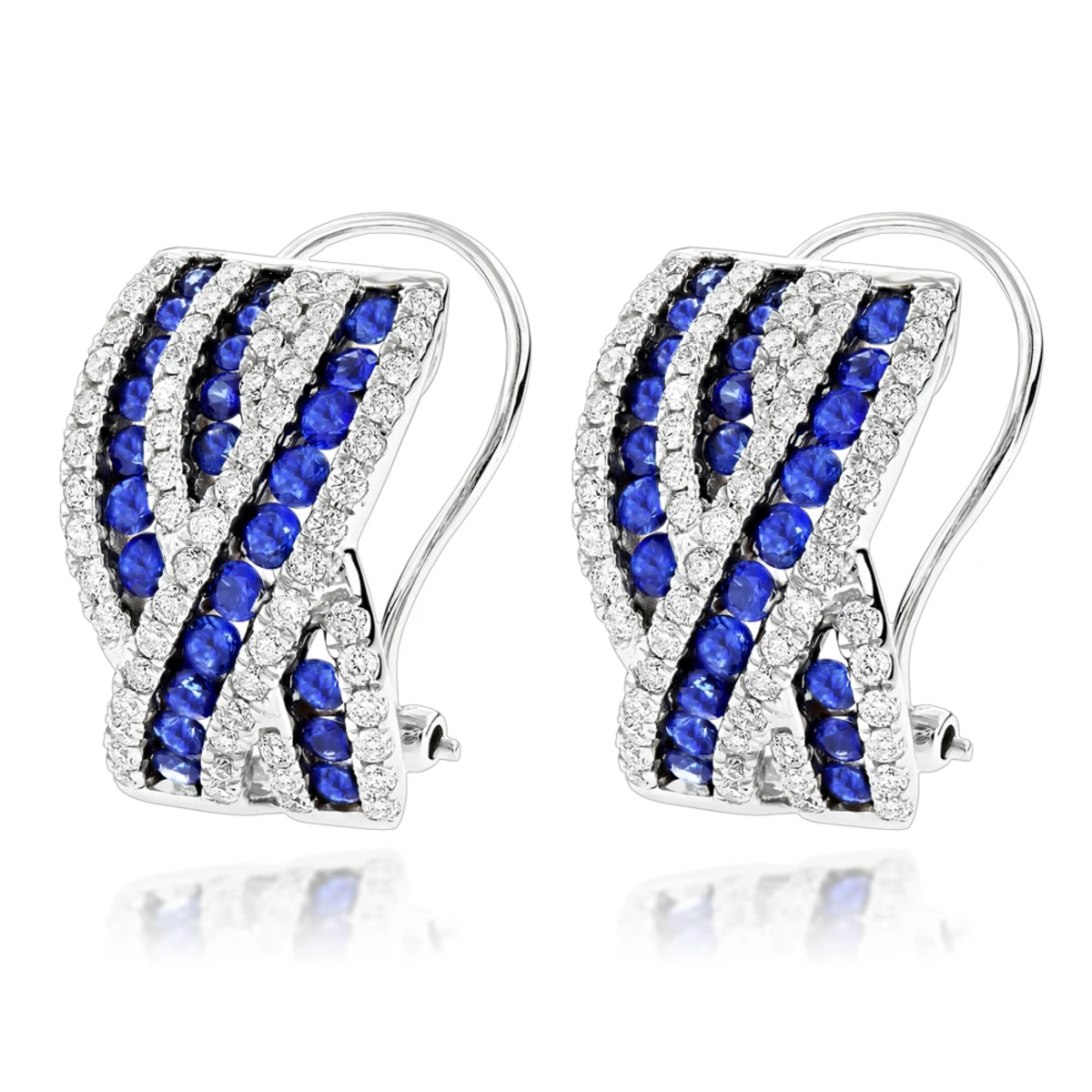 Unique Designer Diamonds And Blue Sapphires Earrings For Her 14K White Gold 1 Unique Designer Diamonds And Blue Sapphires Earrings For Her 14K White Gold