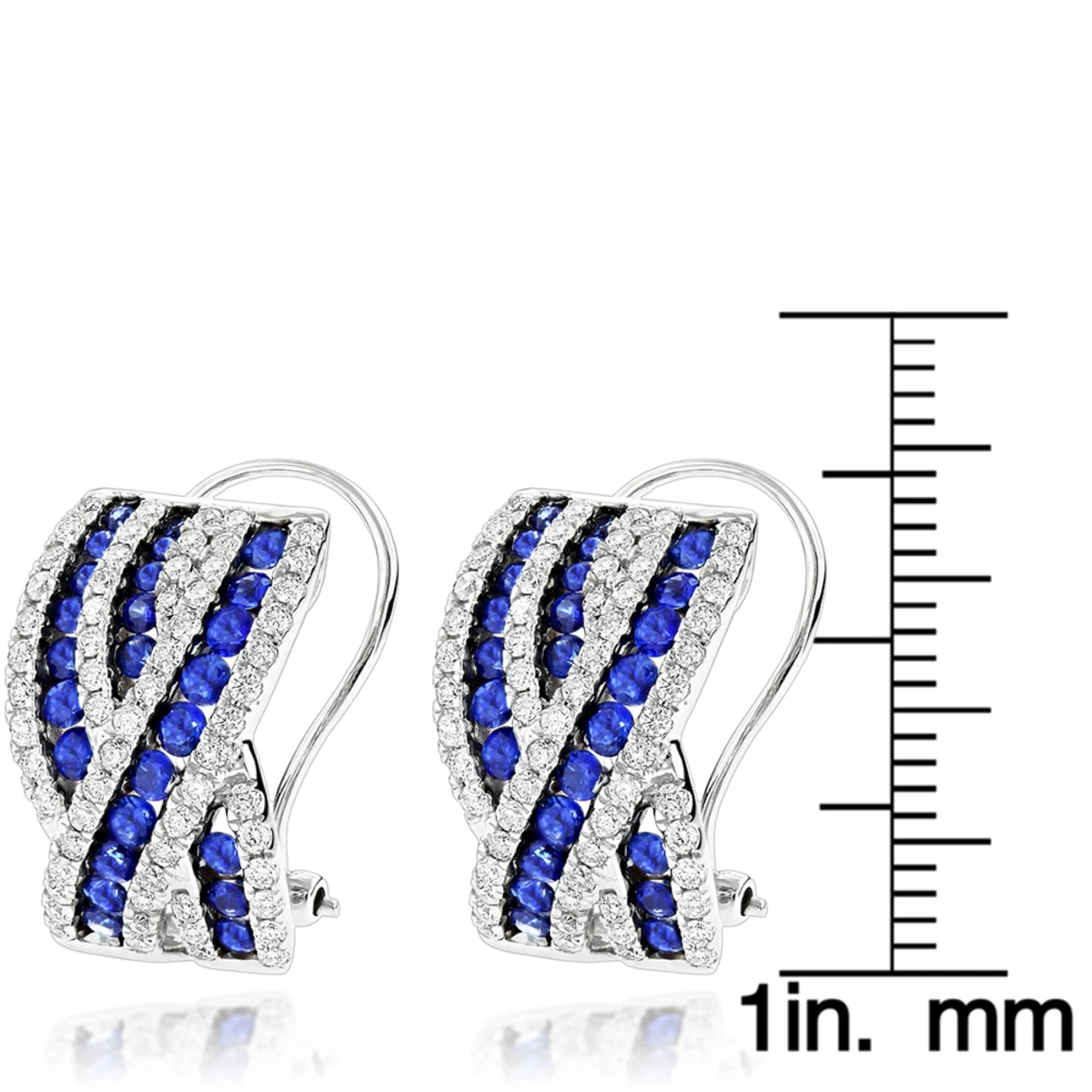 Unique Designer Diamonds And Blue Sapphires Earrings For Her 14K White Gold 6 Unique Designer Diamonds And Blue Sapphires Earrings For Her 14K White Gold - Image 6