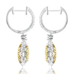 Unique Designer Ladies White Yellow Diamonds Flower Drop Earrings 14K White Gold -Luxurman unique designer ladies white yellow diamonds flower drop earrings 14k gold backwh