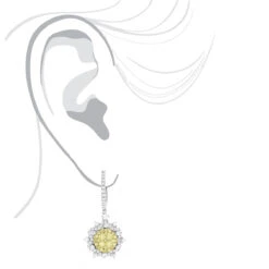 Unique Designer Ladies White Yellow Diamonds Flower Drop Earrings 14K White Gold -Luxurman unique designer ladies white yellow diamonds flower drop earrings 14k gold bodwh