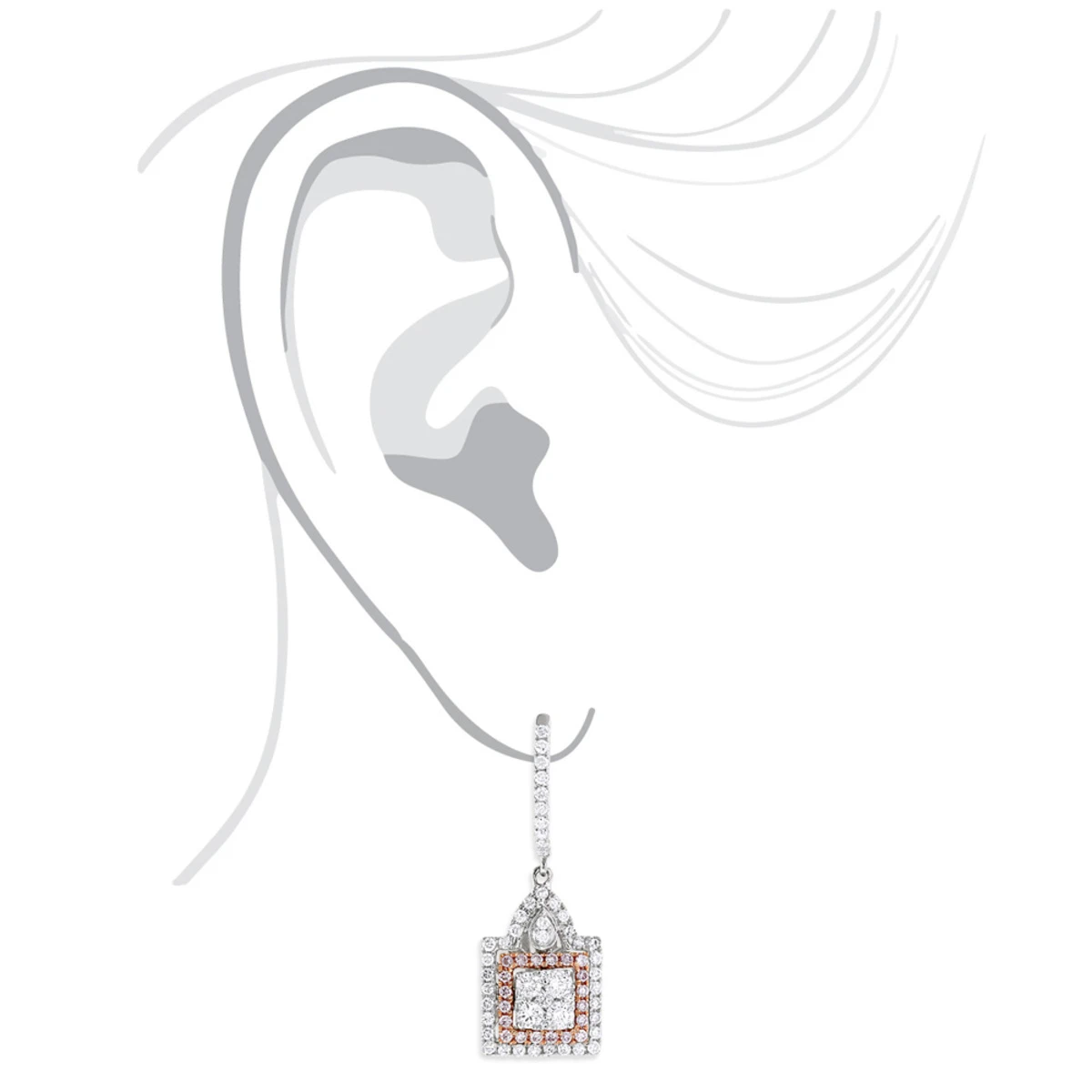 Unique Designer White And Pink Diamond Earrings For Women 14K Gold 1.75ct 5 Unique Designer White And Pink Diamond Earrings For Women 14K Gold 1.75ct - Image 5