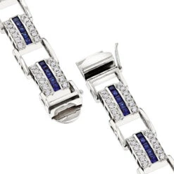 Unique Diamond And Sapphires Bracelet 14K White Gold 9 Unique Diamond And Sapphires Bracelet 14K White Gold -Luxurman unique diamond and sapphires bracelet in 14k yellow rose or white gold back white