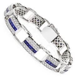 Unique Diamond And Sapphires Bracelet 14K White Gold
