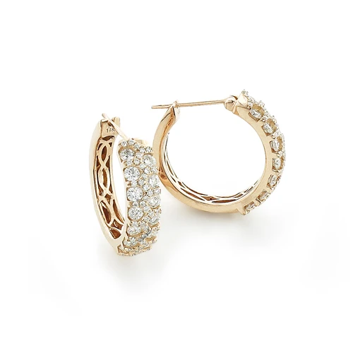 Unique 14K Yellow Gold Diamond Hoop Huggie Earrings 1.58ct 1 Unique 14K Yellow Gold Diamond Hoop Huggie Earrings 1.58ct