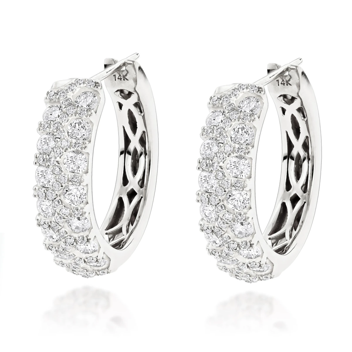 Unique 14K Yellow Gold Diamond Hoop Huggie Earrings 1.58ct 2 Unique 14K Yellow Gold Diamond Hoop Huggie Earrings 1.58ct - Image 2