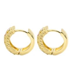Unique Diamonds And Rubies Earrings Huggies 14K Yellow Gold Small Hoops 1/4 Inch -Luxurman unique diamonds and rubies earrings huggies 14k gold small hoops 14 inch 001300 backye